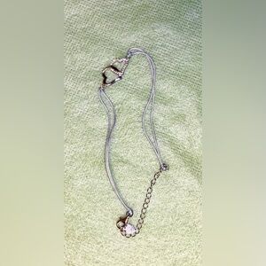 Silver 925  Heart Pendant Rope Bracelet with Crystal Accent